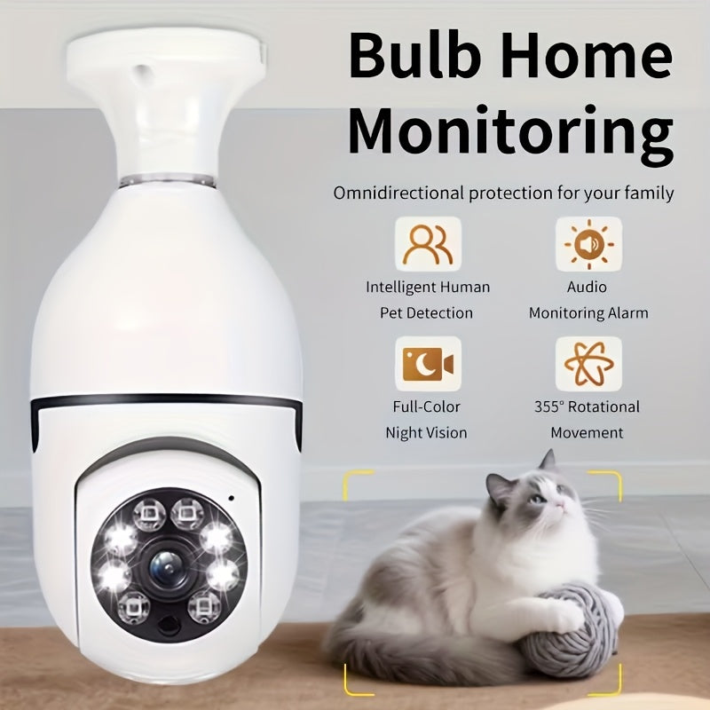2-Pack 4MP Bulb Security Camera, Wireless 360° Panoramic HD, 5GHz/2.4GHz WiFi, Night Vision, Two-Way Audio, App Control, Indoor Home/Garage/Pet Monitoring Camera