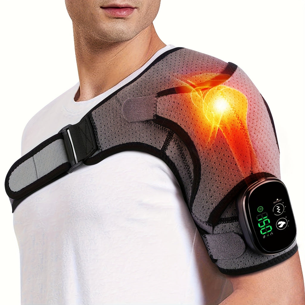 Wireless Heated Shoulder Wrap & Massager - 3 Heat & 3 Vibration Settings, Adjustable Straps, for Shoulder & Knee Pain Relief, Portable for Home & Travel - 2026 Remote Control Model