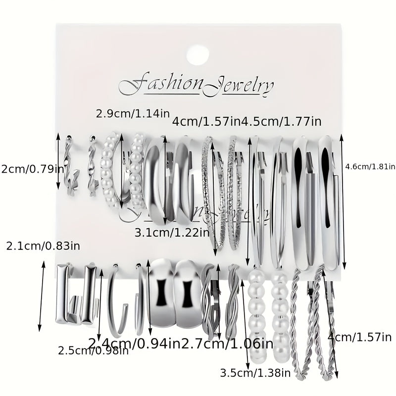 24 Pairs Fashion Alloy Earrings Set for Women – Zinc Alloy with Stainless Steel Studs, Hypoallergenic, Everyday/Party/Holiday Jewelry Gift, Year-Round Styling