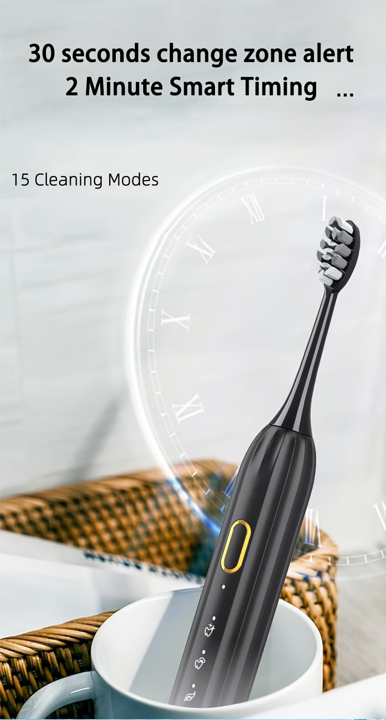 Sonic Electric Toothbrush IPX8 Waterproof USB Rechargeable with 5 Replacement Brush Heads, Smart Timer, Metal Shaft, for Adults, Men, Women, Couple Style, Rechargeable Oral Care