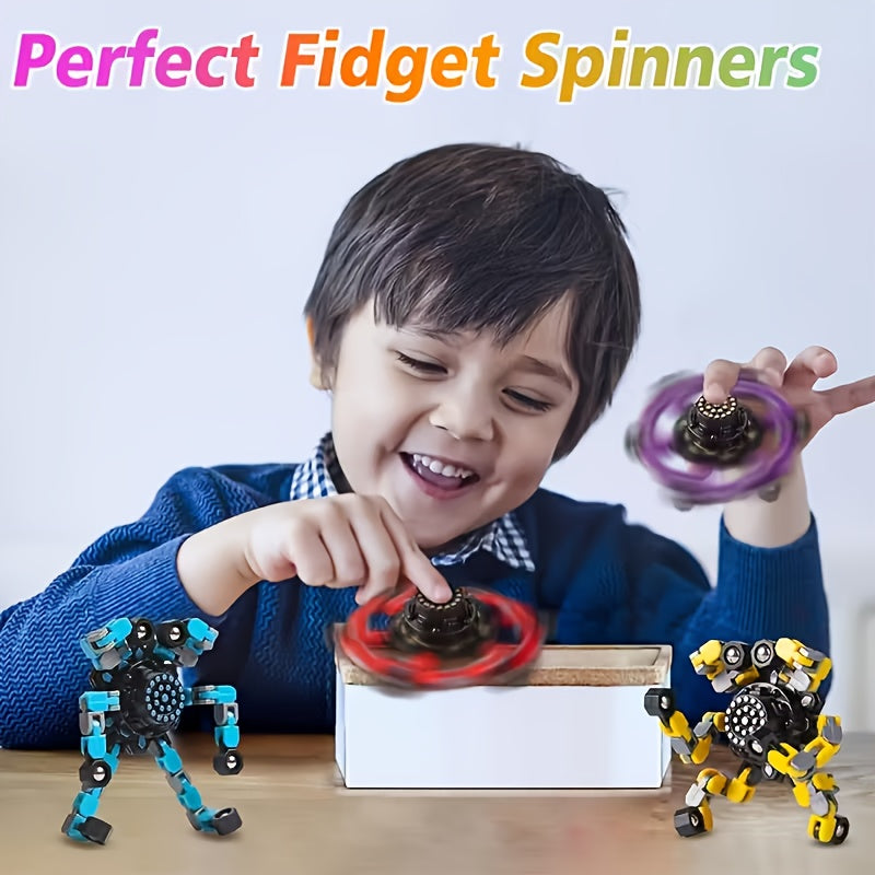 Transforming Finger Spinner Robot Toy 12-Piece Set, Random Color Deformation Fidget Spinner, Sensory Toy for Teens, Kids, Birthday, Graduation, Christmas, Halloween Party Gift