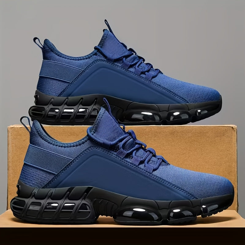 Men's Lightweight Breathable Mesh Sneakers, PVC Sole, Low-Top Lace-Up Casual Sports Shoes, Blue/Black, Sizes US 6.5-12.5, Daily Wear, Running, Training, Athletic Footwear