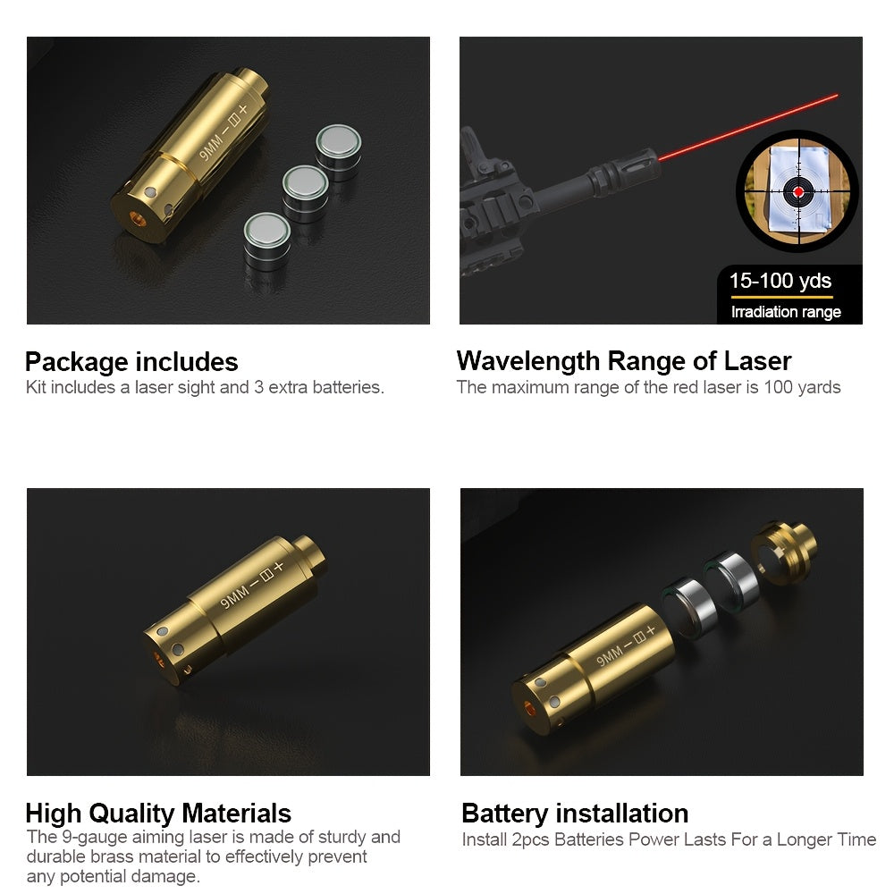 Red Laser Bore Sighter Multi-Caliber Firearm Sight Alignment Tool for 9mm, 223rem, 308win, 45ACP, 7.62, 40SW, 30-06, 38SPL, 12GA, 44Mag, 6.5mm, Copper Alloy Barrel Mount, 3 Battery Sets Included – Rifle, Pistol, Shotgun Accessory