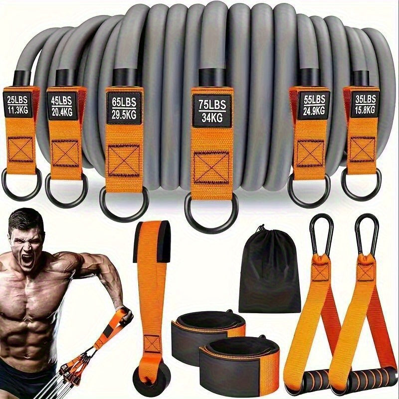 300lb Heavy-Duty Resistance Band Set Home Gym Strength Training Kit with Handles, Door Anchor, and Ankle Straps for Full-Body Workout, Muscle Building, Toning, and Rehabilitation