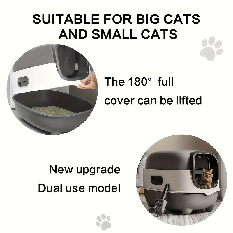 Extra Large Enclosed Cat Litter Box with Pull-Out Drawer, Anti-Odor, Anti-Splash, Easy Clean, Portable Indoor/Outdoor Cat Toilet with Litter Shovel (Purple, Gray, Blue) - Holiday Gift