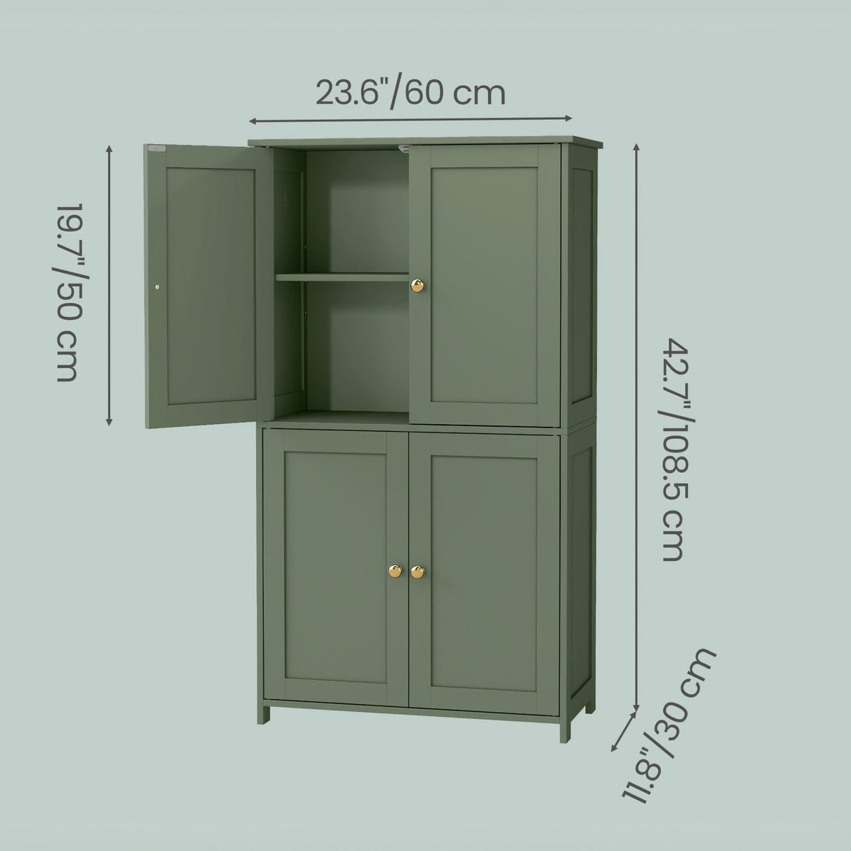 Shaker Style Floor Cabinet with 4 Doors & 2 Adjustable Shelves – Tall Freestanding Storage Organizer for Kitchen, Bathroom & Living Room, Spacious Cupboard Unit in Green White Blue – Nova Mart