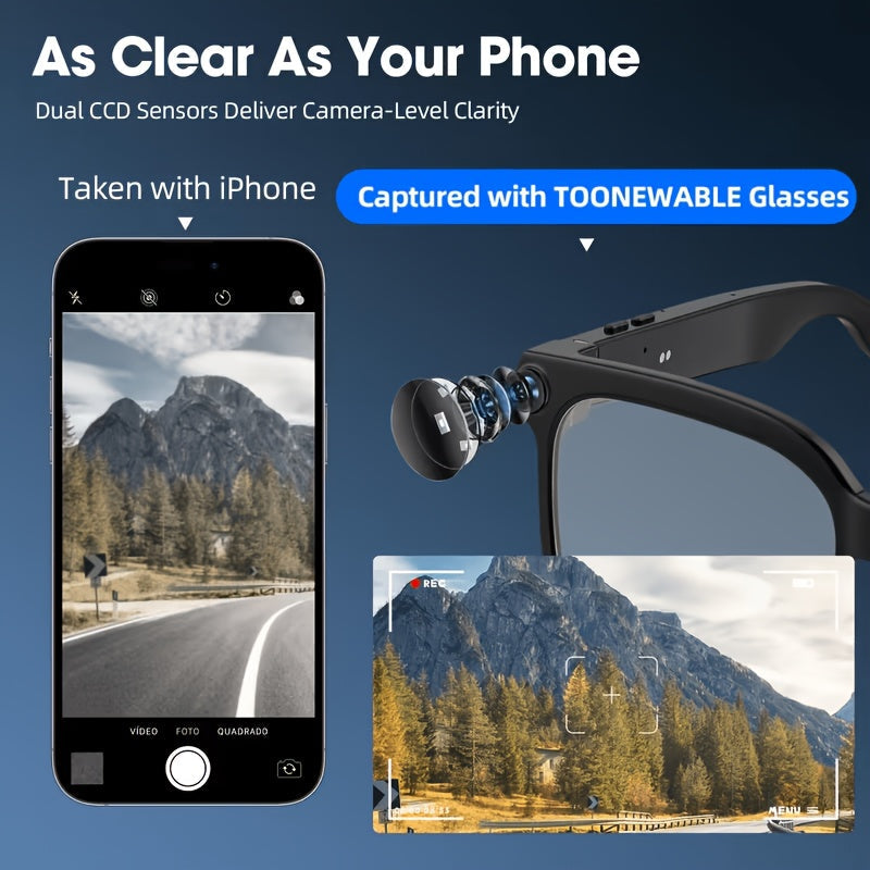AI Smart Glasses with 8MP HD Camera, Touch Control, ChatGPT Real-Time Translation, Wireless Calling, Blue Light Protection, Dual-Mic Noise Reduction, and Photochromic Lens for Cycling, Driving, Travel, and Office Use