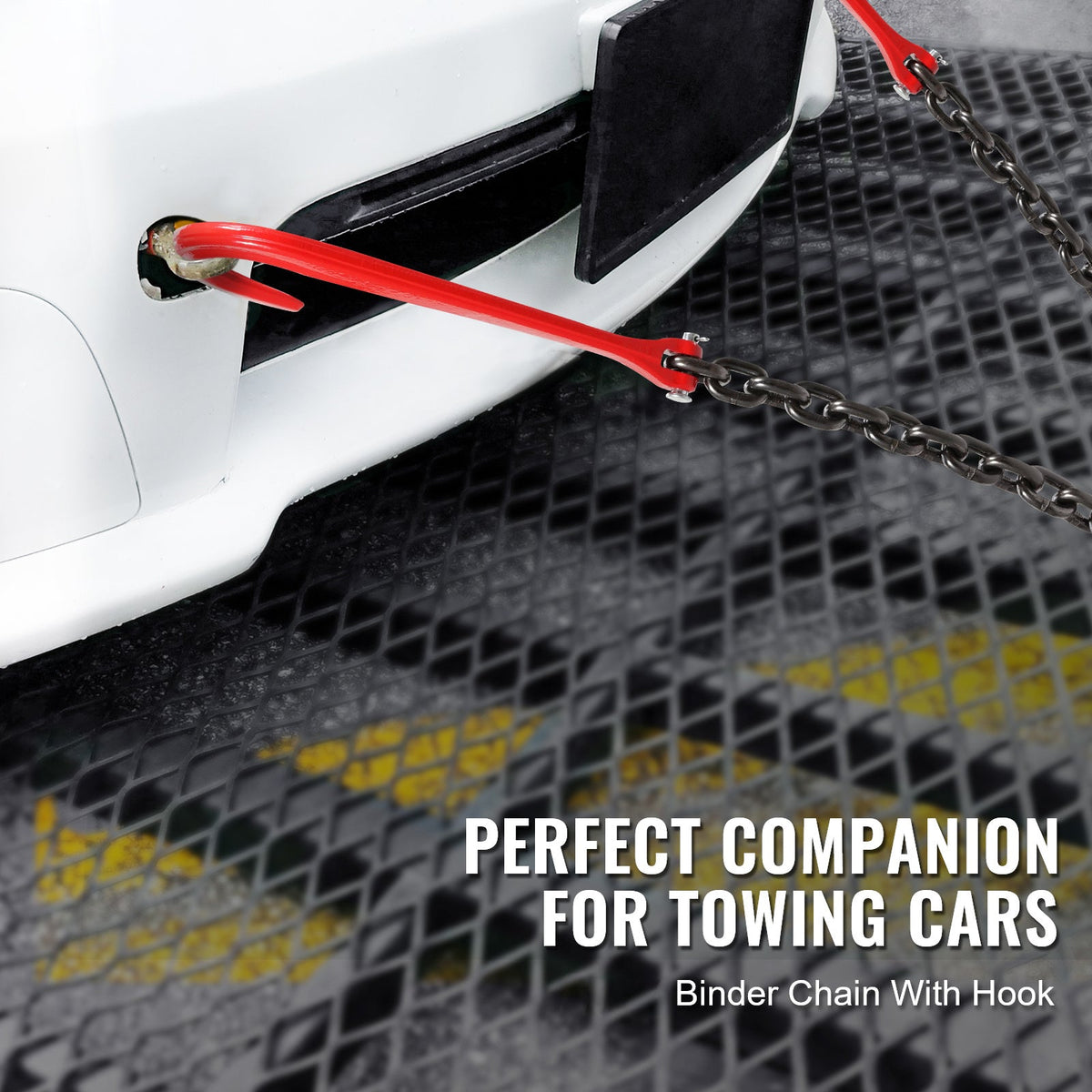 G80 V-Chain Bridle Tow Chain 3/8" x 3ft, 15600 lbs Capacity, Galvanized J Hook & Grab Hook, Grade 80 Heavy-Duty Wrecker Chain for Towing Recovery Vehicle Transport