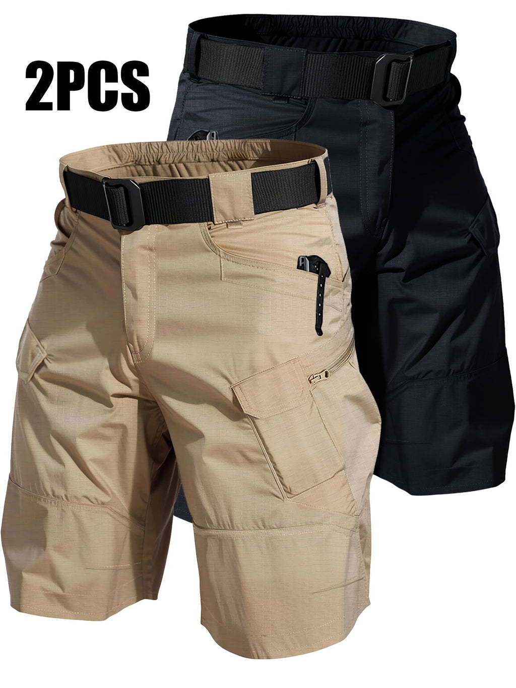 2-Pack Men's Multi-Pocket Cargo Shorts - Durable Relaxed Fit Outdoor Hiking, Camping, Fishing, and Work Shorts, Tactical Utility Bottoms for Men Sizes S-XXXL, Black, Gray, Khaki, Army Green