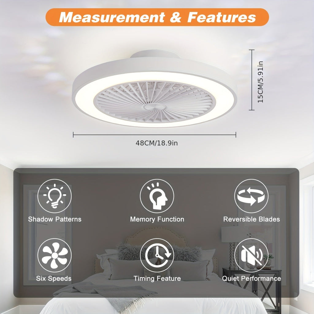 20-Inch Enclosed Ceiling Fan with Light & Remote – Dimmable 3000K-6500K + 1800K Amber Nightlight 6-Speed Reversible Quiet DC Motor 41W for Bedroom Kitchen Living Room in White & Black
