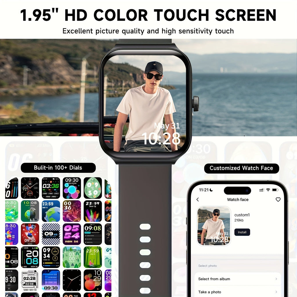 Smartwatch with Alexa Built-In, 1.95" Large HD Screen, Wireless Bluetooth Calling, 100+ Sport Modes, Fitness Tracker, Pedometer, Heart Rate & Sleep Monitor – iPhone & Android Compatible, Unisex for Men & Women, 12 Colors