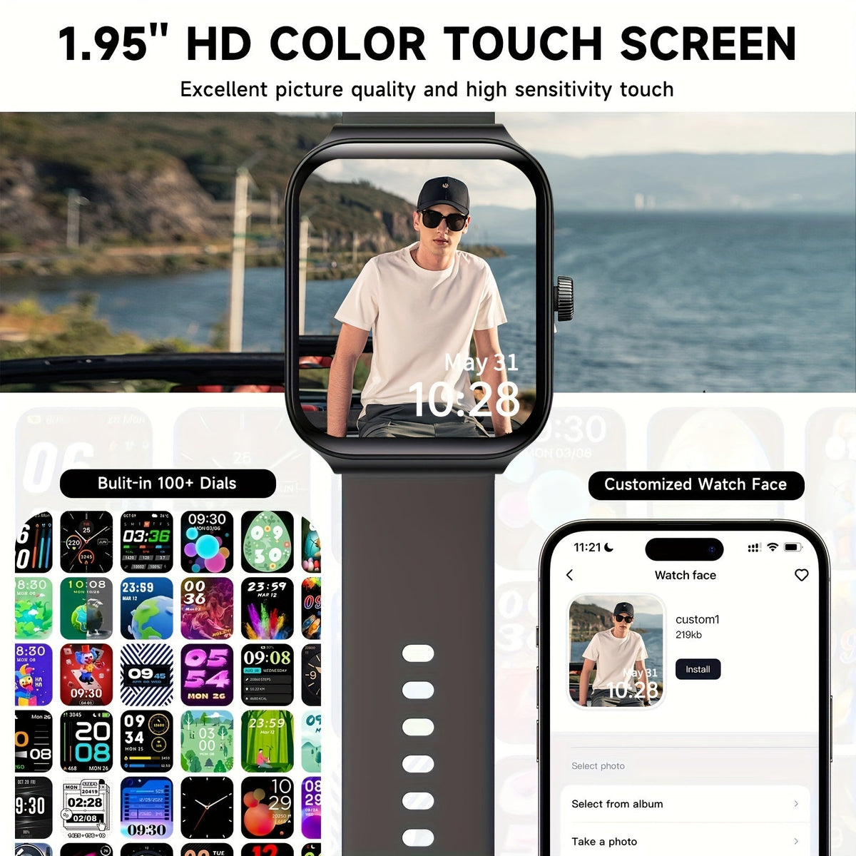 Smartwatch with Alexa Built-In, 1.95" Large HD Screen, Wireless Bluetooth Calling, 100+ Sport Modes, Fitness Tracker, Pedometer, Heart Rate & Sleep Monitor – iPhone & Android Compatible, Unisex for Men & Women, 12 Colors