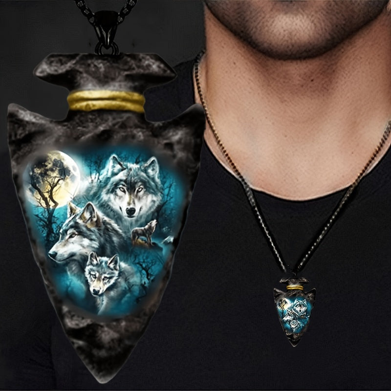 Men's Wolf Head Totem Pendant Necklace 6-Piece Set, Gothic Viking Animal Charm Jewelry, Stainless Steel, Halloween Birthday Gift