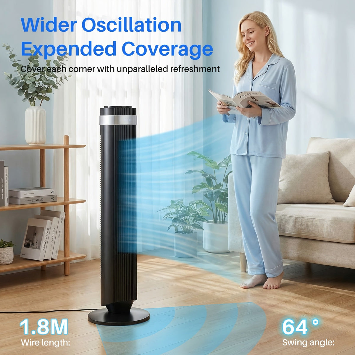 36-Inch Bladeless Tower Fan with Remote Control 5 Speed Settings 4 Modes Ultra Quiet 28dB 12H Timer Oscillating Portable Floor Fan for Home Bedroom & Office – Black or White