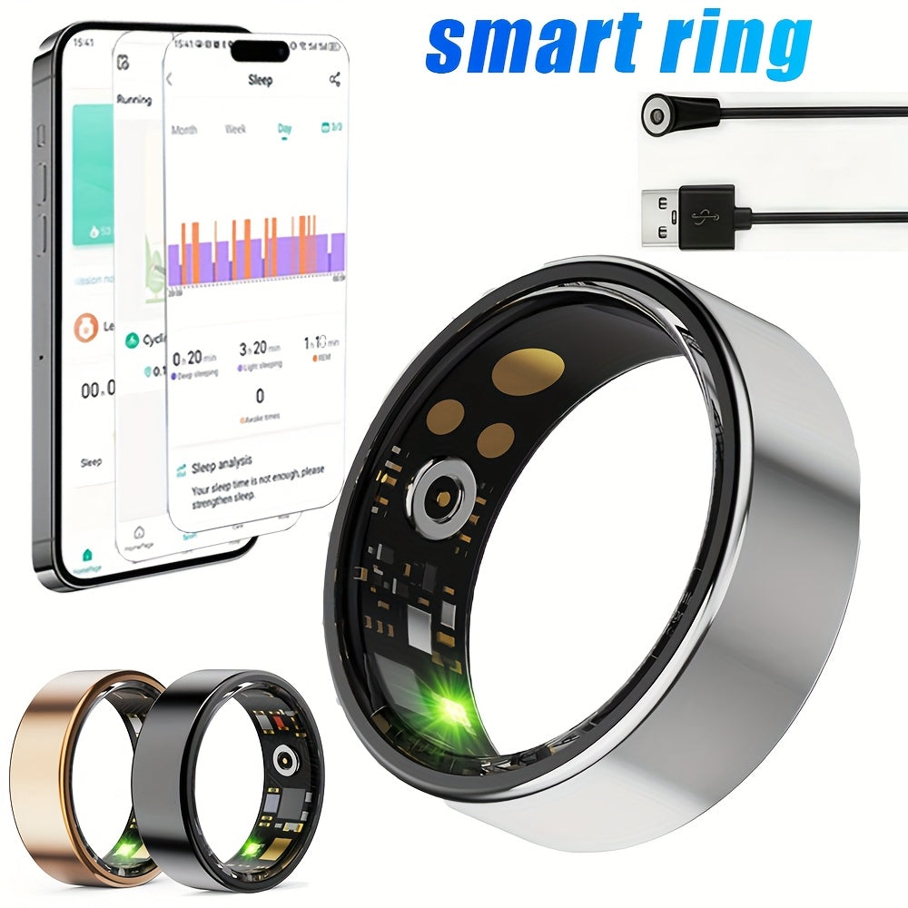 Smart Ring Sleep Tracker, Heart Rate Monitor, Fitness Wearable, Titanium Alloy Body, Bluetooth 5.3, Step Counter, Pedometer, Distance Tracking, Magnetic Charging, Compatible with iPhone & Android – Black, Rose Gold, Silver