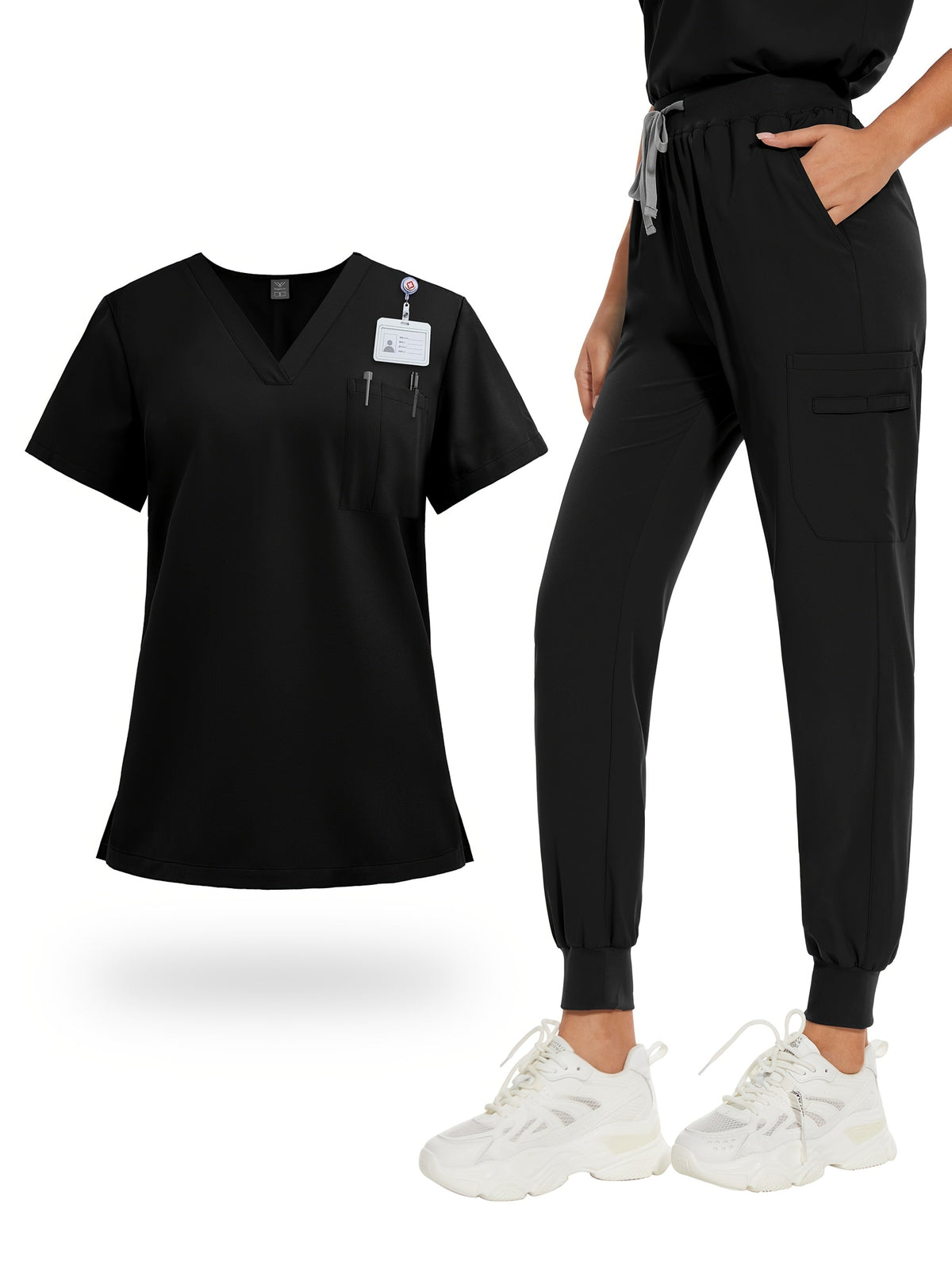 Women's V-Neck Scrub Set with Pockets – Nurse, Medical, Dental, and Spa Uniform, Short Sleeve, Solid Color, Comfortable Elastic Healthcare Workwear for All Seasons