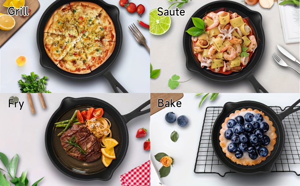 3-Piece Cast Iron Skillet Set with Pour Spouts – Pre-Seasoned Non-Stick Heavy-Duty Cookware for Holiday Cooking, RV Camping, Campfire Meals, Oven & Stovetop Safe Kitchen Gift