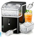 Countertop Nugget Ice Maker 35Lbs/Day 2025 Upgraded, Self-Cleaning Pebble Ice Maker with Stainless Steel Housing, One-Click Operation & Water Reservoir, Soft Chewable Pellet Ice for Home & Kitchen, Black Gray Steel