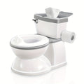 Realistic Toddler Potty Training Toilet with Flush Button & Anti-Slip Rubber Base, Detachable Baby Potty Chair with Splash Guard & Wipe Storage for Boys & Girls 18M+, Gray Blue & Pink