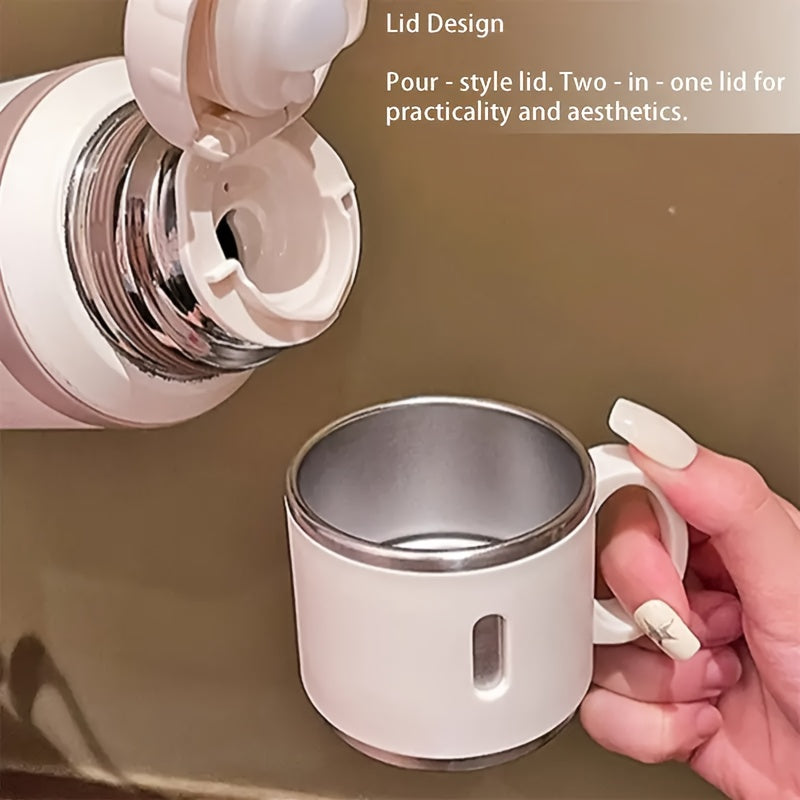 600ml (20oz) Stainless Steel Tumbler, Double-Wall Vacuum Insulated, Leak-Proof Lid with Handle, Cleaning Brush Included, for Hot/Cold Drinks, Travel, Office, Gym, Outdoor Water Bottle