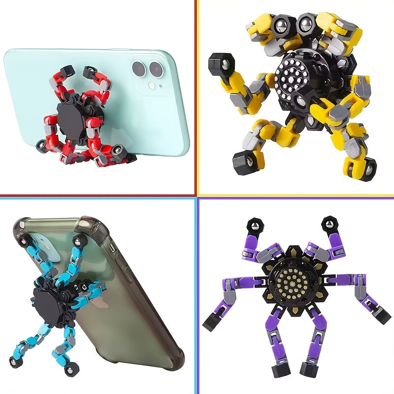 Transforming Finger Spinner Robot Toy 12-Piece Set, Random Color Deformation Fidget Spinner, Sensory Toy for Teens, Kids, Birthday, Graduation, Christmas, Halloween Party Gift