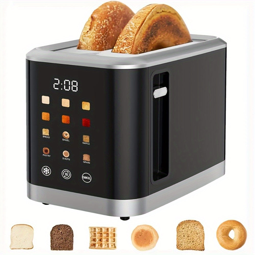 2-Slice Touchscreen Toaster with 1.5" Wide Slots - 6 Bread Types, 6 Shade Settings, 5 Toast Functions, Cancel & Defrost, for Bread English Muffins Bagels Croissants - Black