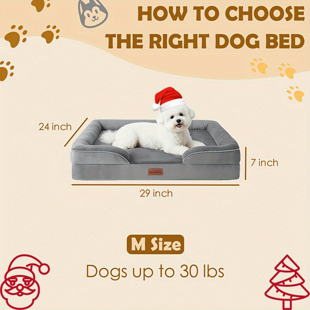 Extra Large Dog Sofa Bed, 100% Supportive Foam, 4-Sided Bolster, Removable Washable Cover, Non-Skid Bottom, Joint Support, Soft Warm Pet Couch Bed, Grey, M/L/XL/XXL, All Breeds