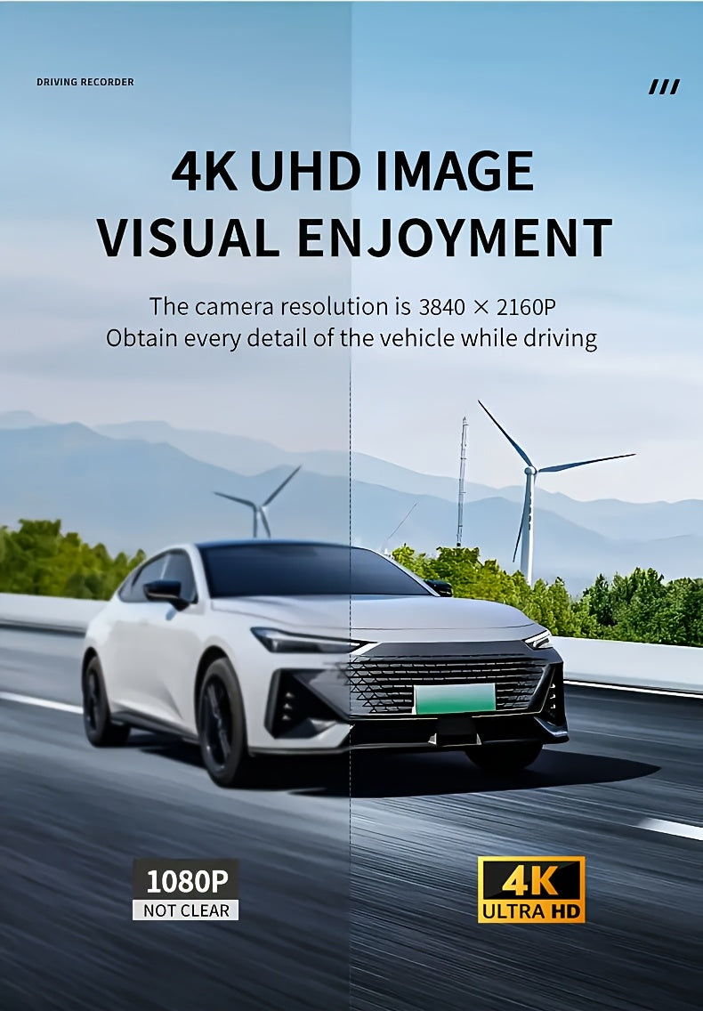 3-Channel Dash Cam, 4K Front + 4K Interior + 1080P Rear, includes Free 32GB Card, Night Vision, G-Sensor, Wide Angle, Real-Time Recording & Parking Monitor – Velora