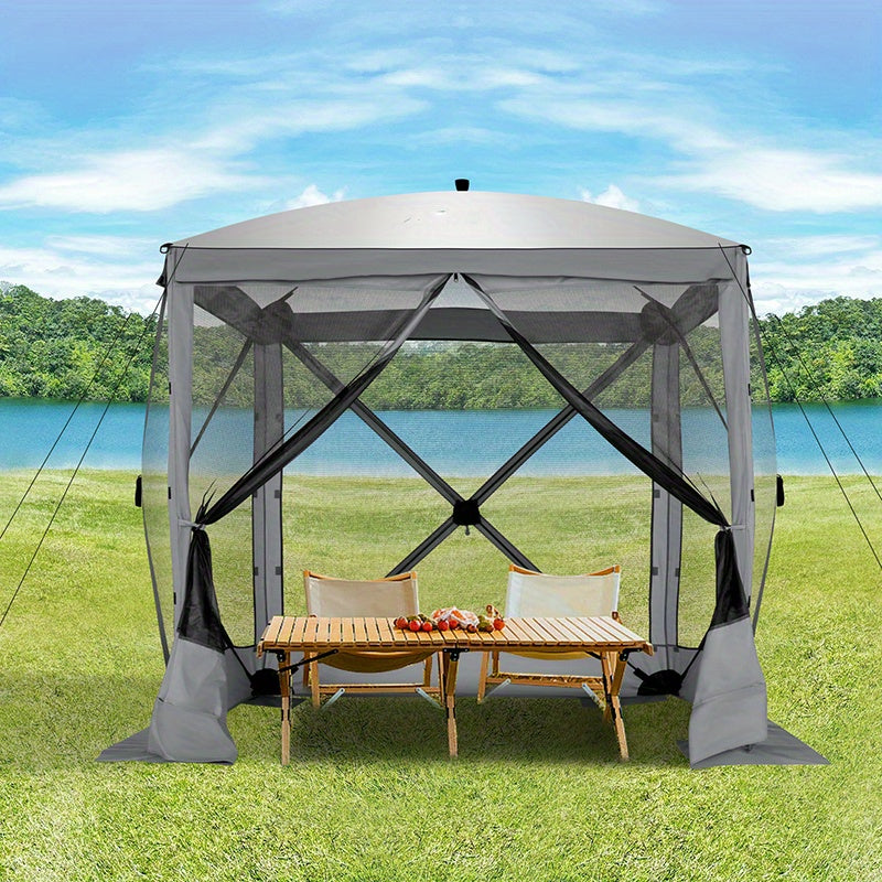 8x8 Pop-Up Gazebo with Mesh Tent Portable Outdoor Canopy with Tote Bag & Ground Stakes for Camping Garden Picnic & Backyard – Brown, Khaki, Blue & Grey