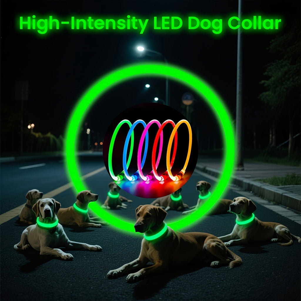 USB Rechargeable LED Dog Collar – 360° Glow Safety Collar with 3 Modes, Adjustable TPU Cuttable Collar for Small, Medium, and Large Dogs, Ideal for Night Walking, Running & Hunting