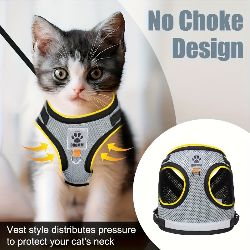 Cat and Dog Vest Harness with Leash Set, Anti-Escape Breathable Mesh Pet Harness, Anti-Breakaway Adjustable for Cats and Small Dogs Outdoor Walking and Training