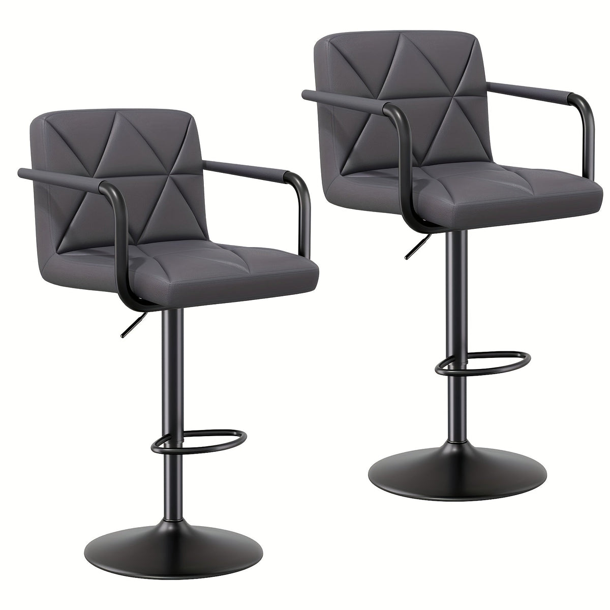 Bar Stool Set of 2 or 4 Adjustable Counter Height Swivel Barstool with Backrest Armrest Footrest Square Cushion Faux Leather for Kitchen Island Dining Room Cafe Pub