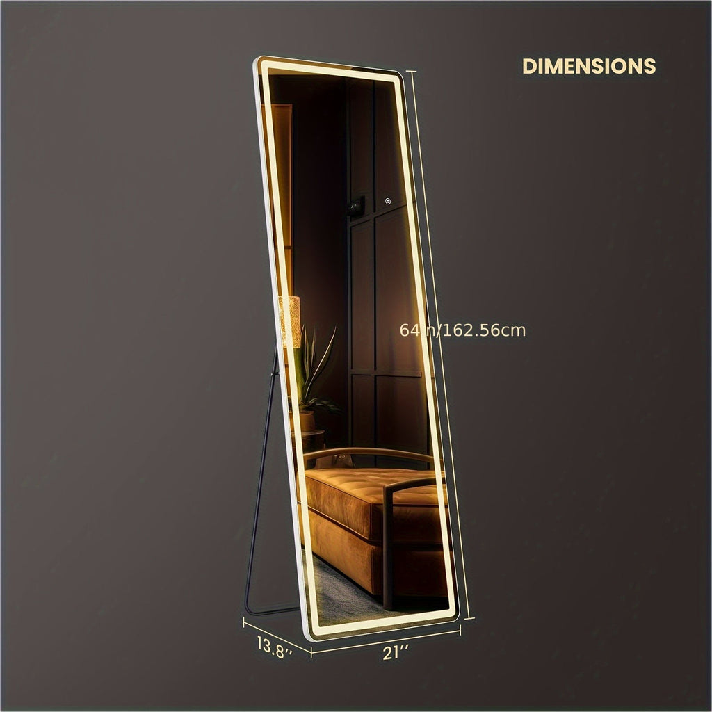 LED Lighted Full Length Mirror – Touch Control Free Standing Wall Mounted Leaning Full Body Mirror with Lights for Bedroom Dressing Room