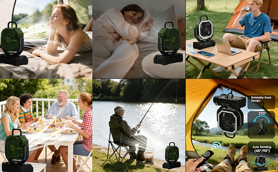 20000mAh Camping Fan with Remote Control, LED Light, Oscillating, 4 Speeds, Timer, and Power Bank - Rechargeable Tent Fan for Camping, Picnic, BBQ, Fishing, and Outdoor Use