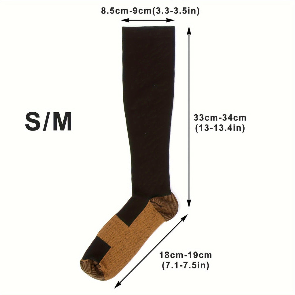 Copper Compression Socks 10 Pairs for Women & Men – Knee High Circulation Support Socks for Running, Cycling, Climbing, Athletic, and Daily Wear, S M L XL XXL, Black/Nude