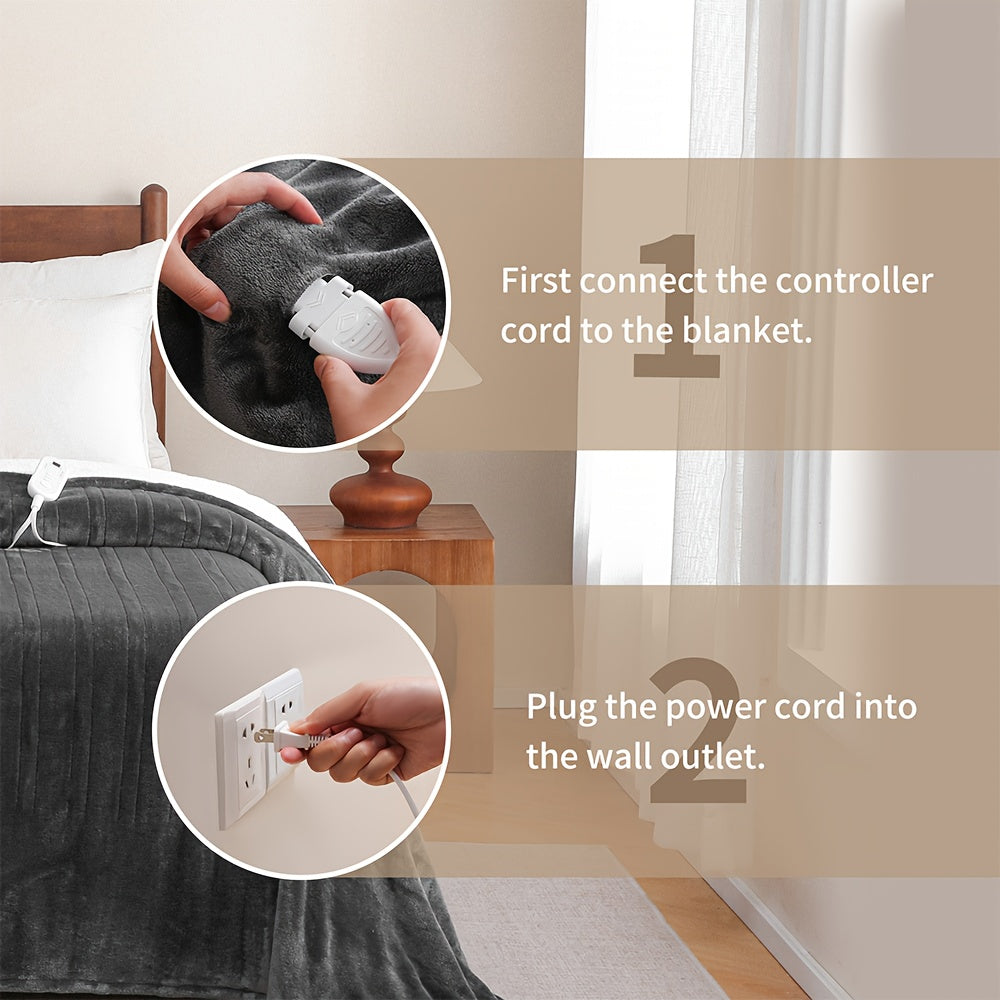 Electric Heated Blanket, Flannel, Extra Large, 8 Temperature Levels, 10-Hour Auto-Off, PTC+NTC Overheat Protection, Machine Washable – Available in Throw, Twin, Full, Queen, and King Sizes