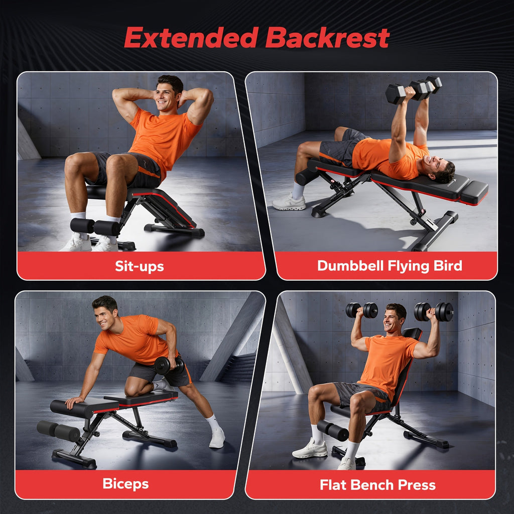 990 Lb Heavy-Duty Adjustable Dumbbell Bench, 7-Level Quick-Fold, 196mm Ultra-Thin Folded Profile, 10-Second Fold, Anti-Slip, Multi-Function for Bench Press, Fly & Sit-Ups, Home Gym