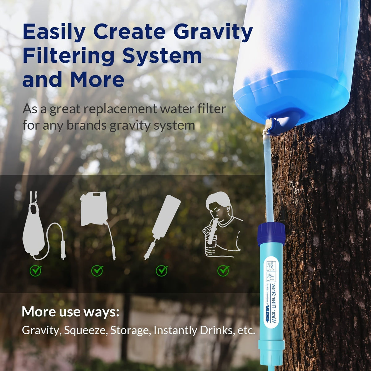 Personal Water Filter Straw 0.1 Micron 4-Stage Filtration Mini Water Purifier, Lightweight Portable Survival Gear for Hiking, Camping, Travel, and Emergency Preparedness, 1 or 2 Pack Options