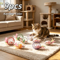 笼球猫玩具（带羽毛和尾巴）——猫咪互动铁丝笼玩具套装，小猫彩色仿真羽毛摇铃球玩具，耐用布艺猫咪益智玩具，无需电池，多规格可选