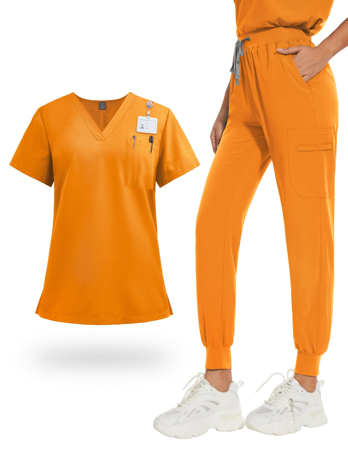 Women's V-Neck Scrub Set with Pockets – Nurse, Medical, Dental, and Spa Uniform, Short Sleeve, Solid Color, Comfortable Elastic Healthcare Workwear for All Seasons