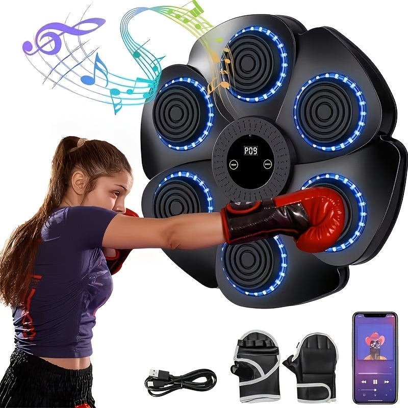Wall-Mounted Wireless Boxing Machine – 9-Speed Punch Trainer with Counter LED Lights & Bluetooth Music for Home Gym Training (Gloves Included)