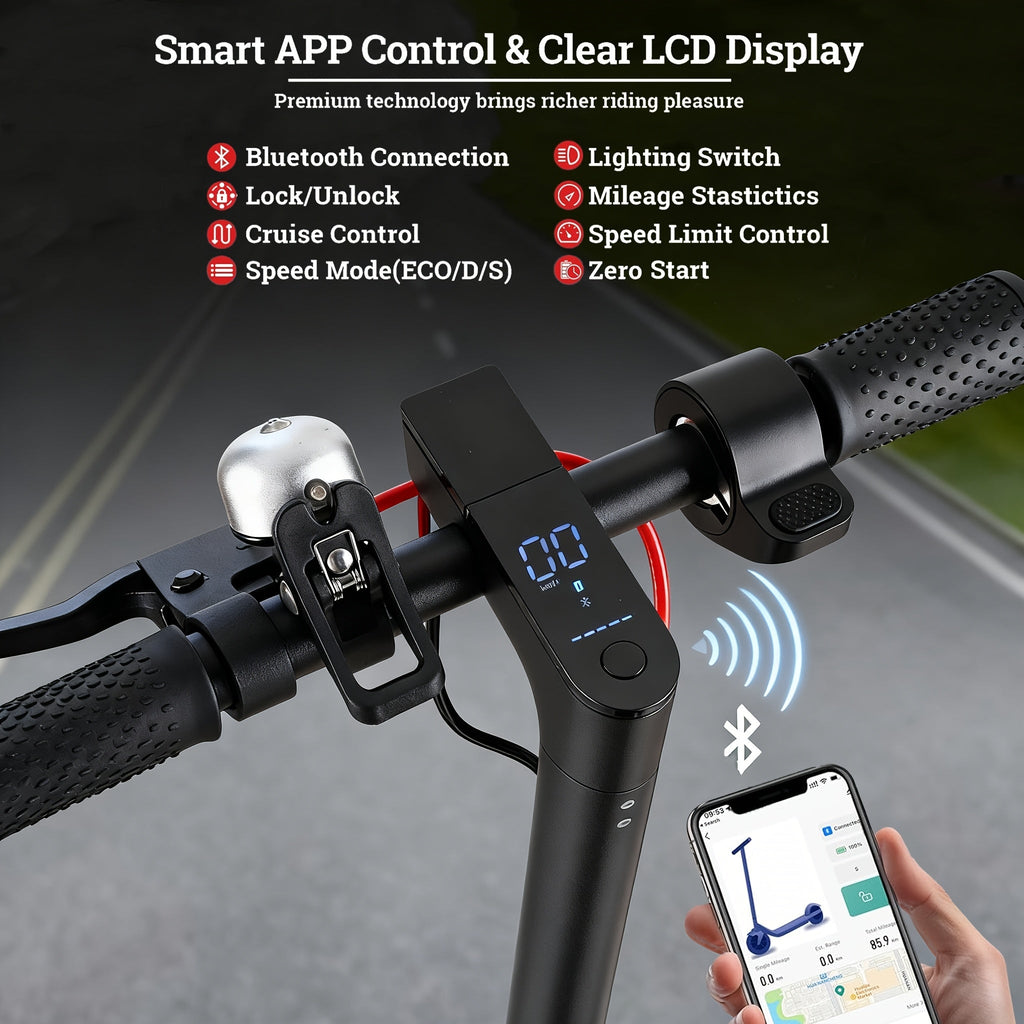 Foldable Electric Scooter for Adults 350W Motor 21-Mile Range App-Enabled 8.5-Inch Tires 3-Speed Modes LED Display Rear Brake Portable Urban Commuter E-Scooter Black