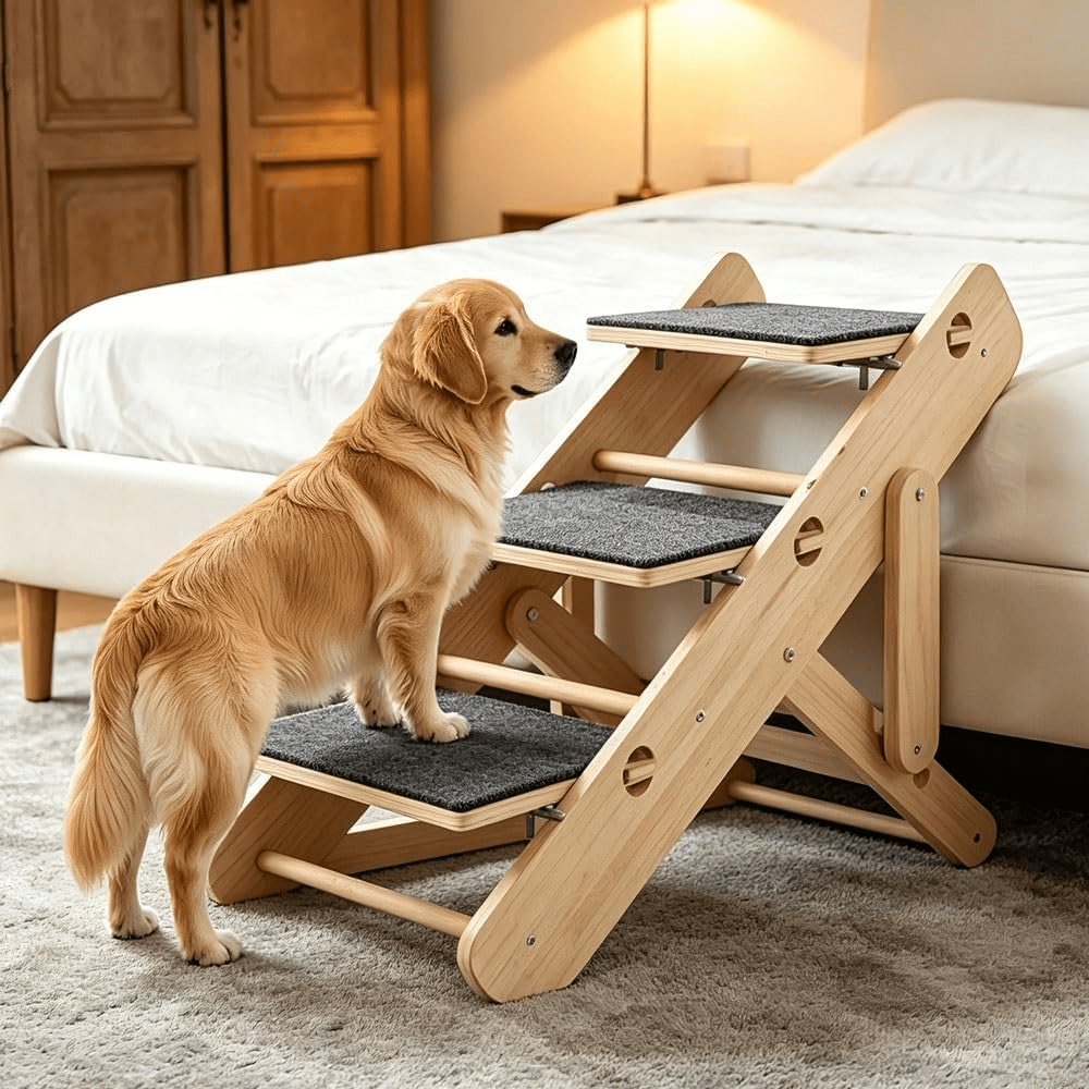 Foldable Pet Ramp Stairs for Dogs & Cats – Anti-Slip Adjustable Portable Dog Steps Ladder for Bed, Sofa & Car, Joint-Friendly Climbing Ramp for Small, Medium, and Large Senior Pets
