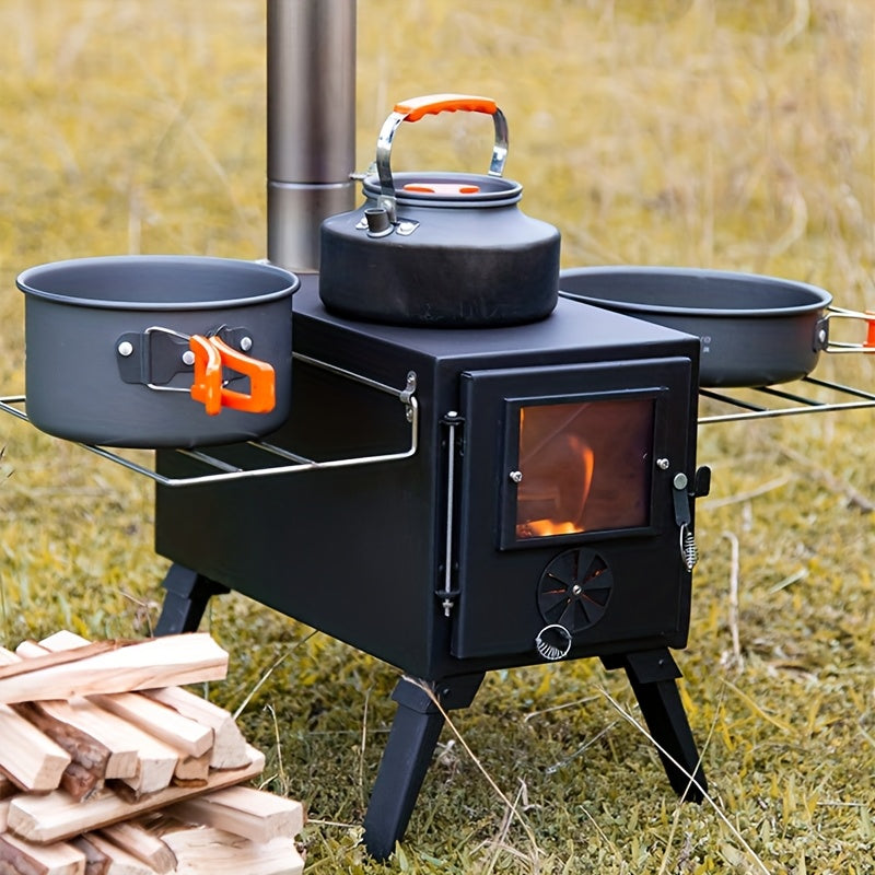 Portable Foldable Stainless Steel Wood Burning Camping Stove No Electricity or Flint Needed – Lightweight Compact Camp Stove for Tent Hiking Backpacking & Outdoor Cooking
