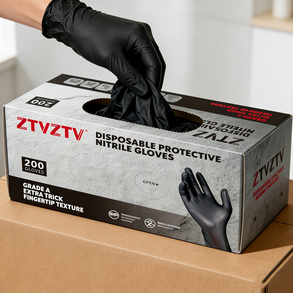 Black Nitrile Disposable Gloves 200 Pack Latex-Free Chemical Resistant High-Density Flexible Fit Industrial Grade for Cleaning, Tattooing, Painting, Car Washing – S M L XL