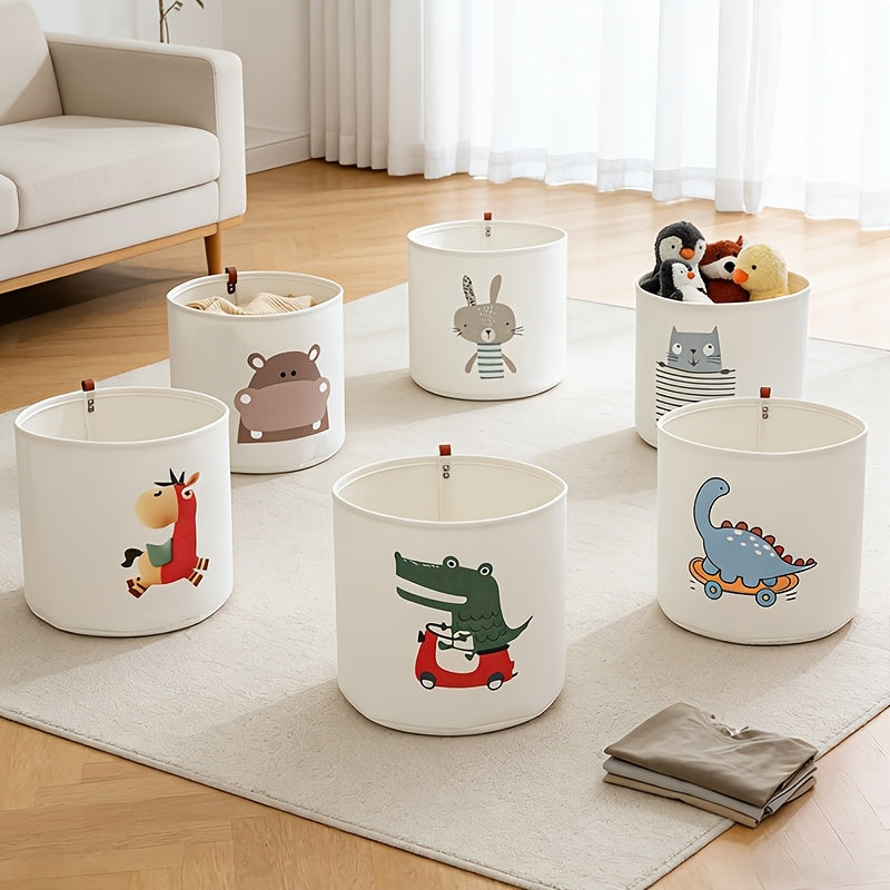 Set of 2 Foldable Cartoon Storage Baskets for Kids Room, Large Capacity Storage Bins for Clothes Toys & Nursery Organization, Cute Animal Design Children's Room Organizer