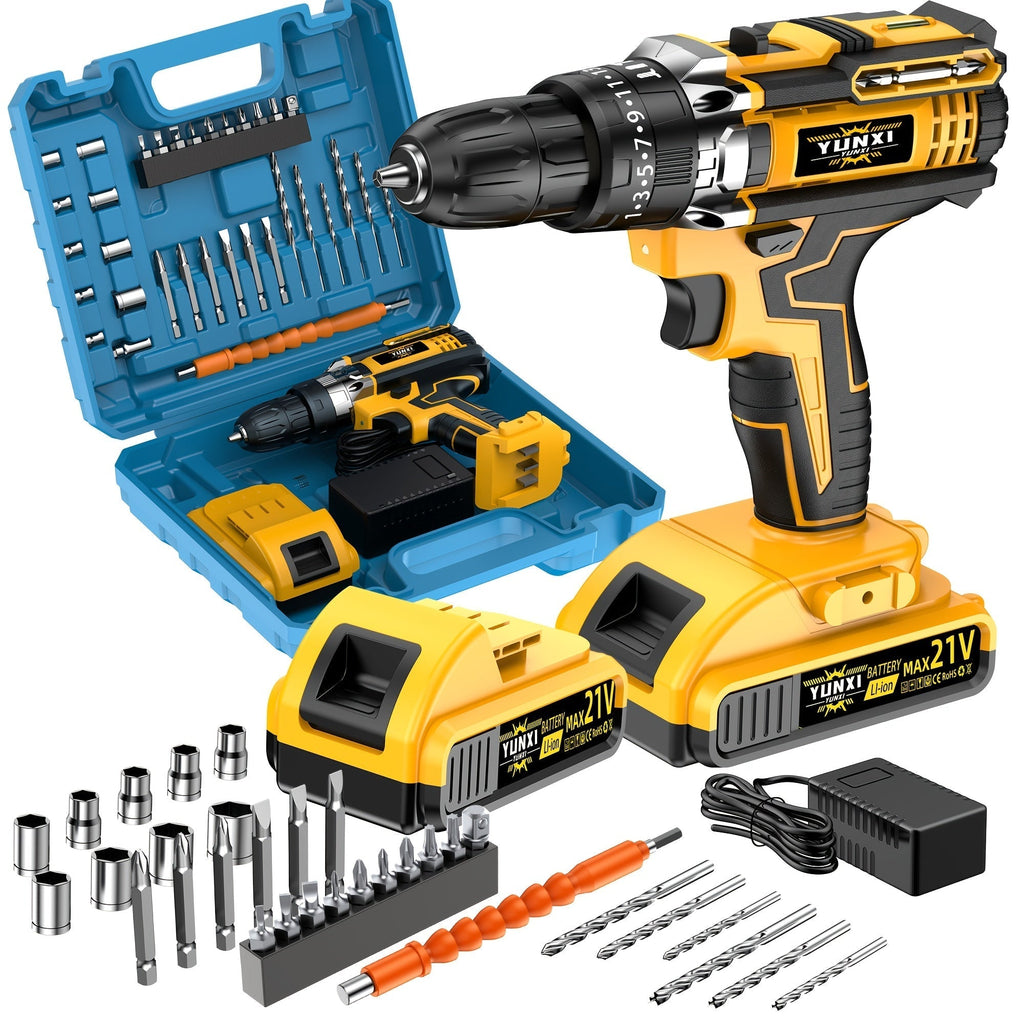 21V Cordless Impact Drill Set, 2.0Ah Battery & Fast Charger with Work Light, Variable Speed & Torque Adjustment, Electric Screwdriver Combo – Optional Storage Box for Car & Home Repair, DIY Men's Gift