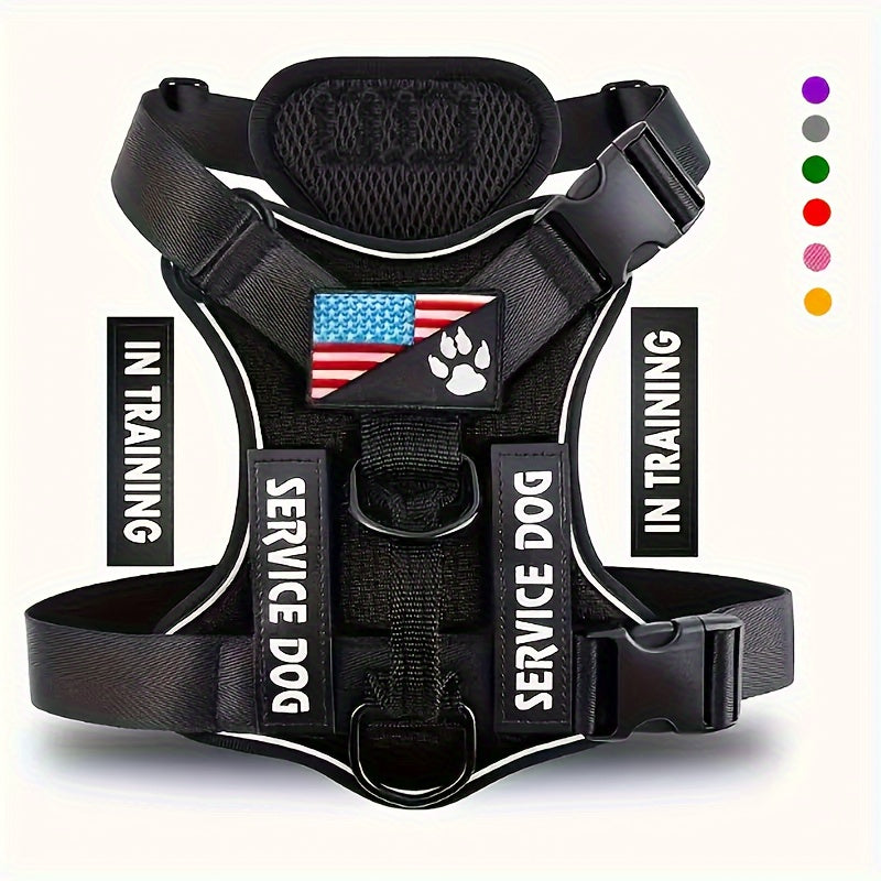 Service Dog Harness Vest with 5 ID Patches – Reflective Adjustable Oxford Vest with Breathable Mesh Lining, Service Dog ID System for Small, Medium, and Large Dogs, Sizes XS-XL, Public & Mobility Aid