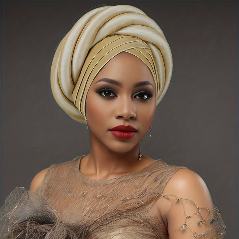 Nigerian Wedding Turban Hat for Women, Elastic Polyester Sponge Festive Headwear, Button Closure, for Religious Occasions, 10 Colors