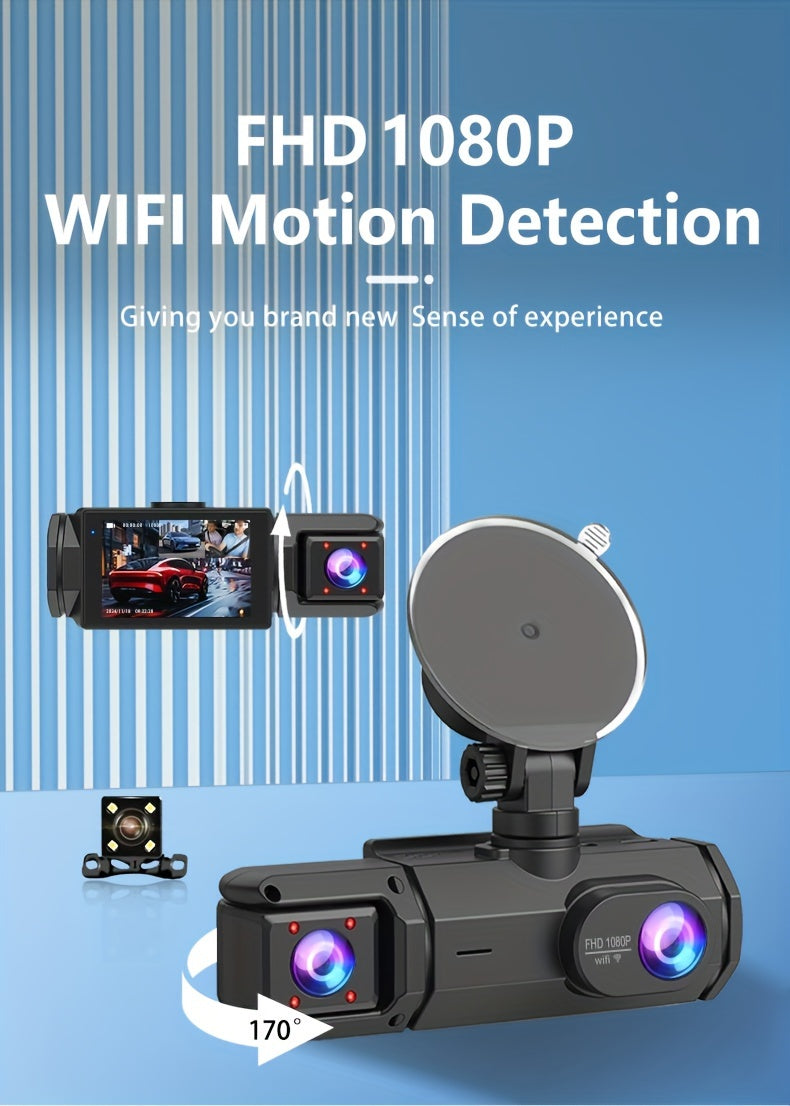 WiFi Dash Camera 2/3 Lens 170° Wide Angle Night Vision Loop Recording G-Sensor 2.0" IPS Screen with 32GB Memory Card - Front and Rear Car Camera